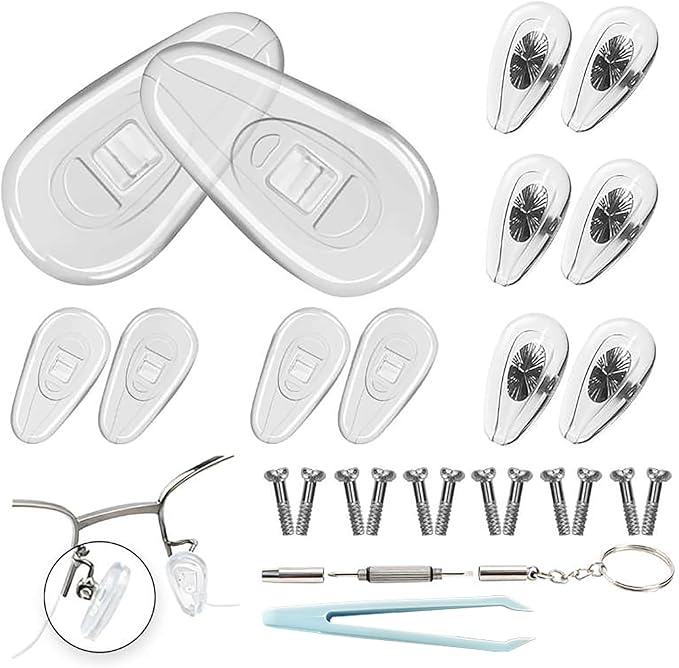 Eyeglass Nose Pads, 6 Pairs Screw-in Glasses Repair Kit with Screwdriver and Small Screws, Thick Silicone Nose Pads with Air Chamber