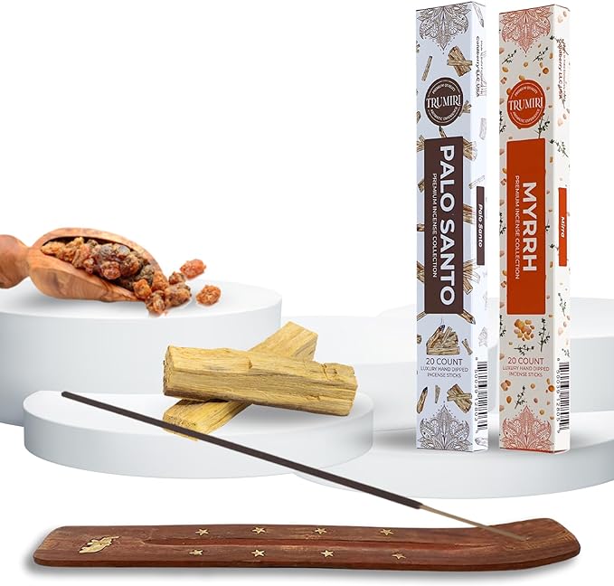 Trumiri Incense Sticks - Combo Pack of 40 Insence-Sticks - 20 Palo Santo + 20 Myrrh - Insenses - Insents - Incents - Inscense - Incence - Incienso - All Natural Incense Sticks