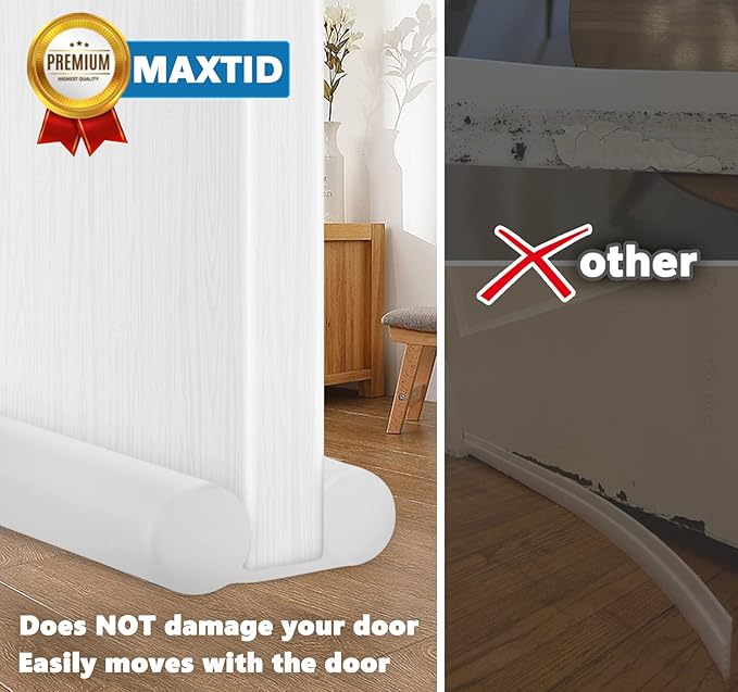 MAXTID Under Door Draft Blocker 36" Door Sealers for Bottom of Door Seal Strip Block Air Double Door Draft Stopper White Door Sweep Noise Cancelling Weather Seal