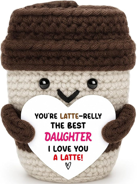 Agantree art Daughter Gifts from Mom Dad Birthday Gifts for Daughter Girls Adults I Love You A Latte Coffee Mug Handmade Crochet Positive Ideas College Graduation Desk Home Decor