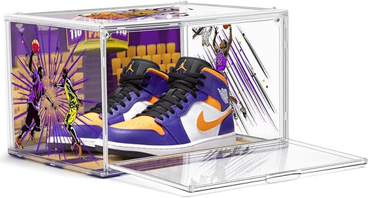 Acrylic Shoe Box Display Transparent Basketball Sneaker Shoe Orgainizer Storage Bins Clear Plastic Stackable Handbag Purse Hats Organizer Containers with Lids, 1Pack Size 14