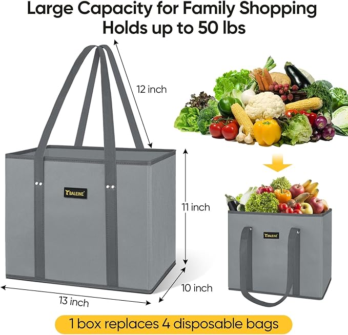 BALEINE 1Pk Reusable Grocery Bags, Foldable Shopping Bags for Groceries with Reinforced Bottom & Handles (Mosaic)