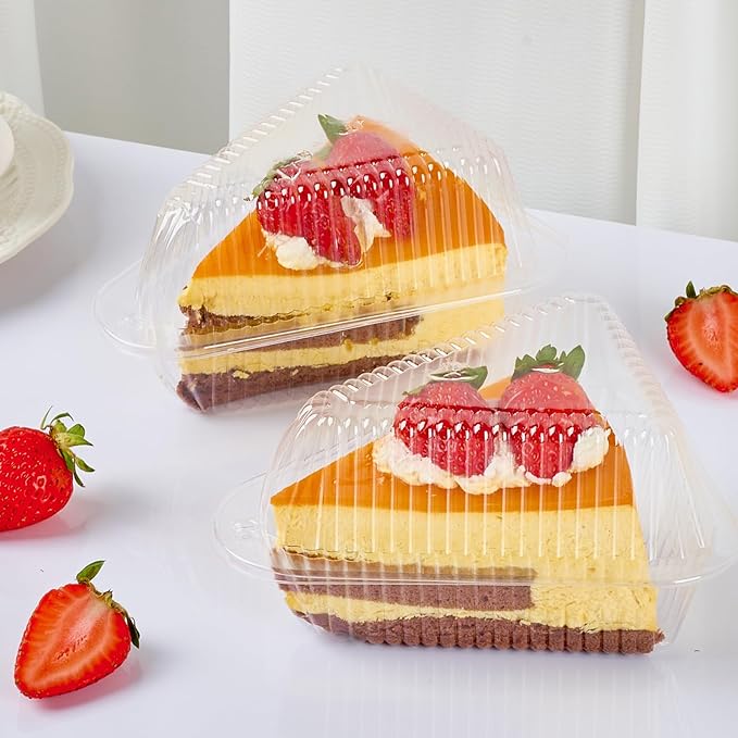Zezzxu 50 Pack Cake Slice Containers with Hinged Lids, Clear Plastic Cheesecake Carriers Disposable Triangle Slice Boxes for Cake or Pie Slices, Sandwiches, Desserts