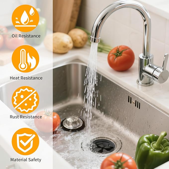 Garbage Disposal Splash Guard with Sink Drain Stopper Cover, Stainless Steel Garbage Disposal Stopper with 3 3/8" EPDM Splash Guard Compatible with Insinkerator and Moen, Prevent Water Splashes