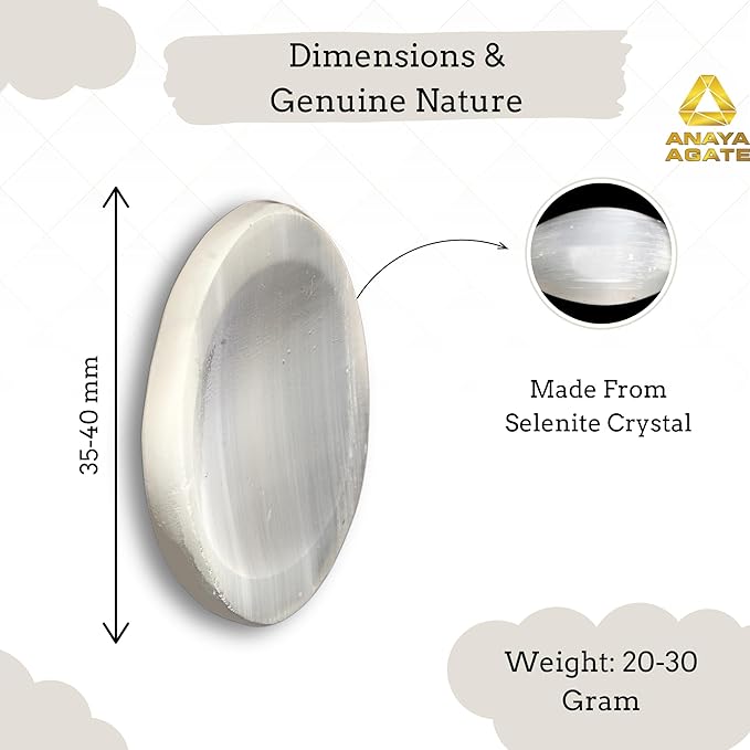 Selenite Worry Stones – Crystal Thumb Worry Stone for Anguish, Stress – Relaxing and Soothing Balance Stones for Meditation, Stress Relief – Healing Stones and Crystals for Men and Women