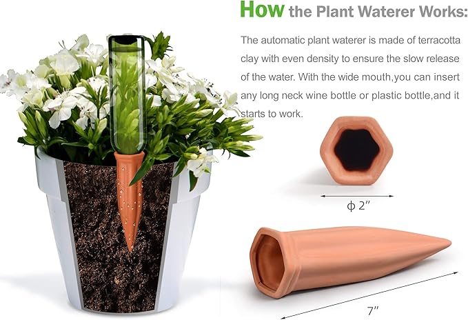 B SEPOR Ceramic Plant Waterer Terracotta Self Watering Spikes for Vacation or Holiday (10Pack)