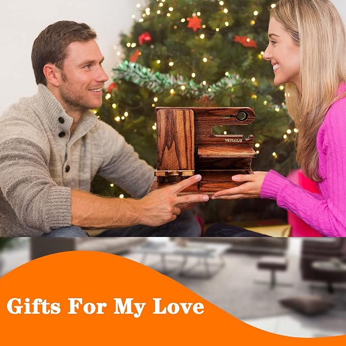 Mobile Phone Stand - Birthday Gifts for Men,Gift for Dad from Daughter from Son, Nightstand Organizer for Men - Cell Phone Stand (Brown)