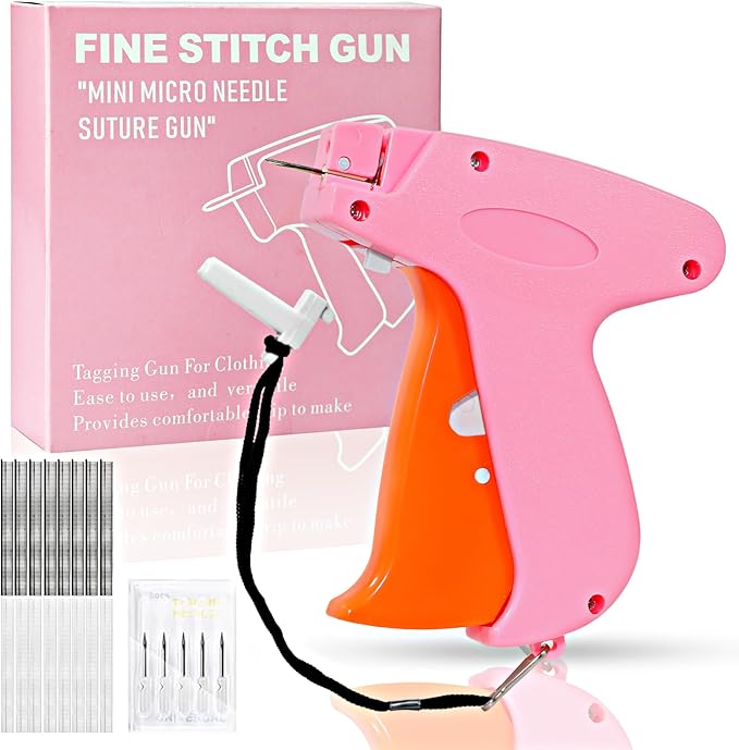 Stitch Gun for Clothes， Handheld Stitch Gun Quick Clothing Fixer，Sewing Kit Includes 1,000 Black Fasteners & 1,000 White Fasteners & 6 Needles (Pink-orange)