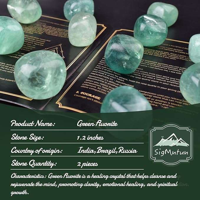 Polished Green Fluorite Crystal Stones - 2 Pcs of 1.2" Worry Stone for Anxiety, Pocket Palm Stone Super Large Handpicked Natural Tumbled Gemstones for Meditation, Reiki, Chakra Healing, Home Decor