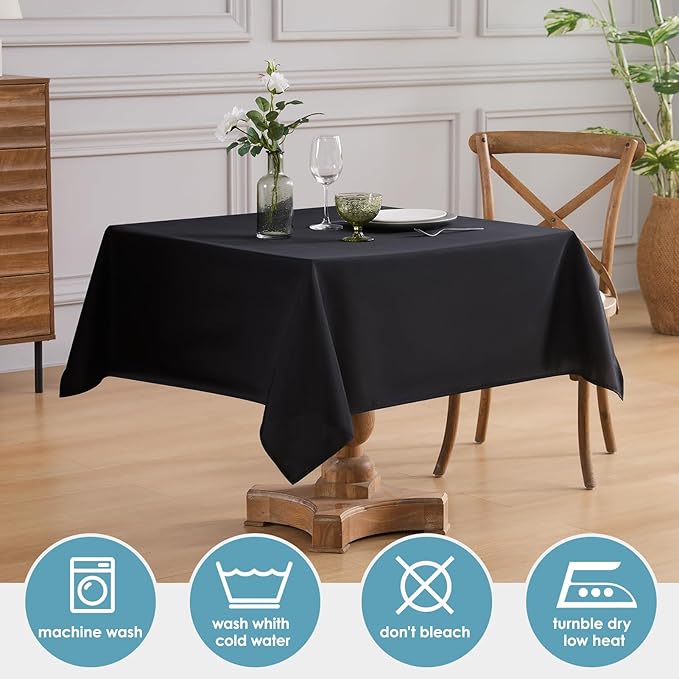 VidaFete 1 Pack Square Tablecloth 52 x 52 Inch Tablecloths Stain Wrinkle Resistant Polyester Dining Table Cover for Kitchen Dining Party Wedding Rectangular Tabletop Buffet Decoration(Black)