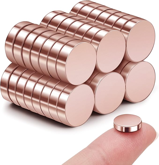 SMARTAKE 45 Pcs Refrigerator Magnets, 10x2.6mm Small Round Fridge Magnets, Multi-Use Premium Neodymium Office Magnets for Fridge, Whiteboard, Billboard in Home, Kitchen, Office and School (Rose Gold)