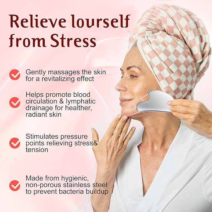 Gua Sha Facial Tools and Face Roller Set, Stainless Steel Facial Sculpting Eyes Roller Guasha for Face, Chin & Jawline Sculpting,Skin Care (Stainless Steel)