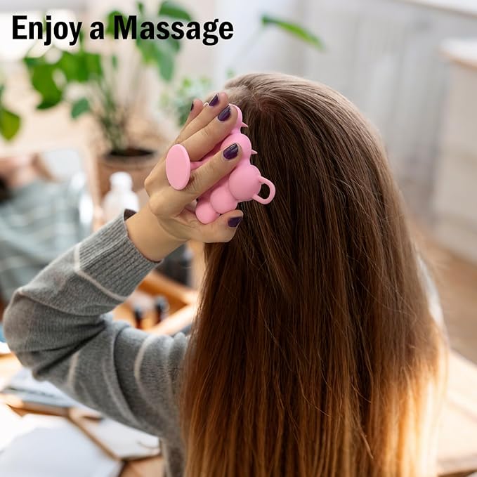 Silicone Scalp Massager Shampoo Brush for Hair Growth, Dandruff Removal & Wet/Dry Care, Hair Scrubber Scalp Stimulator Exfoliator Brush with Soft Bristles for Men & Women, Pink