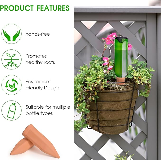 APPD Terracotta Watering Stakes10 Pack Automatic Plants Watering Devices Terracotta Self Watering Spikes for Wine Bottles Great for Indoor & Outdoor Plants