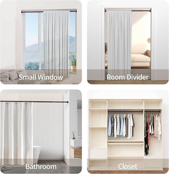 Mcrbeay Shower Curtain Rod, 1" Diameter Heavy Duty Tension Shower Rod, Non-Slip Adjustable 28-74 inch No Drill Shower Curtain Rods Spring Tension For Bathroom, Shower Stall, No Rust, Bronze