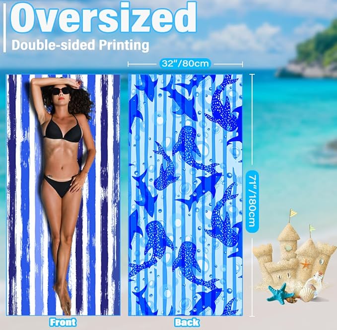 Widdonen Lightweight Thin Microfiber Beach Towel Sand Free Quick Dry Absorbent Compact Soft Pool Swim Travel Towels Extra Large Oversized Beach Accessories Packable Essentials Stuff Gifts for Adult