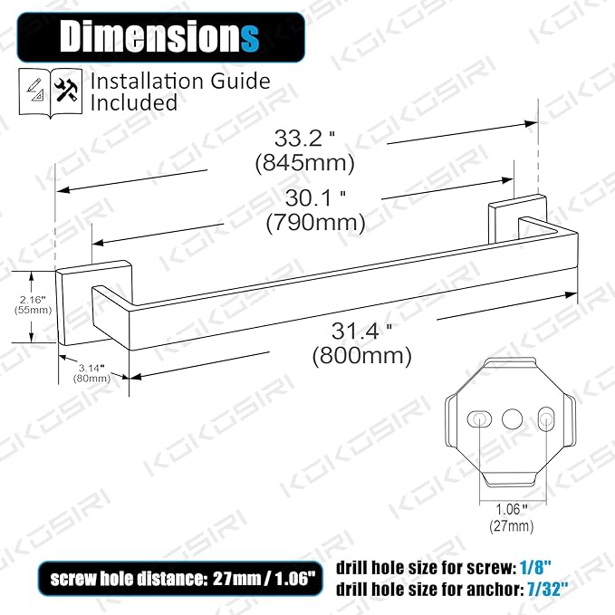 KOKOSIRI 32-Inch Towel Rack for Bathroom Kitchen Towel Rails Wall Mount SUS304 Stainless Steel Towels Holder, Champagne Bronze B4003CPG-L32