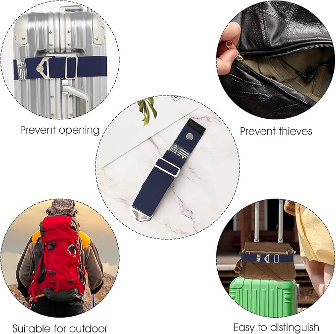 2-in-1 Travel Belt for Luggage Straps Over Handle for Add a Bag, Adjustable Travel Luggage Belt Strap with Alloy Buckle Elastic Belt for Carry On Bag, Suitcase Strap Travel Accessories (Navy Blue)