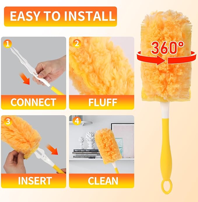 360° Heavy Duty Duster Refills for Swiffer Dusters, Multi-Surface Larger Size Duster with 4X Microfibers, Disposable Duster Refills Kit for Cleaning, Unscented, 36 Pack & 1 Handle