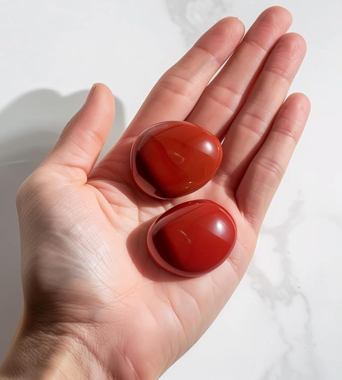 Polished Red Jasper Crystal Stones - 2 Pcs of 1.2" Worry Stone for Anxiety, Pocket Palm Stone Super Large Handpicked Natural Tumbled Gemstones for Meditation, Reiki, Chakra Healing, Home Decor