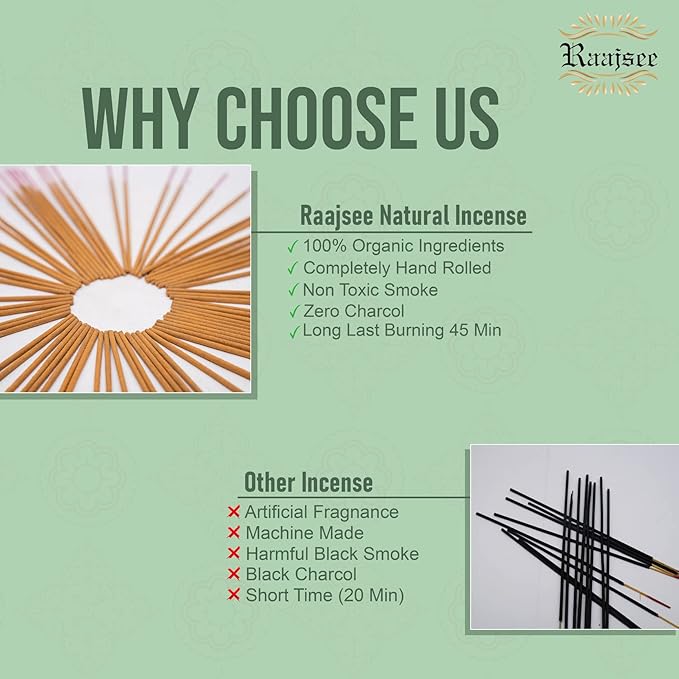 Raajsee Patchouli Incense Sticks 100 gm Pack-100% Pure Organic Natural Hand Rolled Free from Chemicals-Perfect for Church,Aromatherapy,Relaxation,Meditation,Positivity & Sensual Therapy