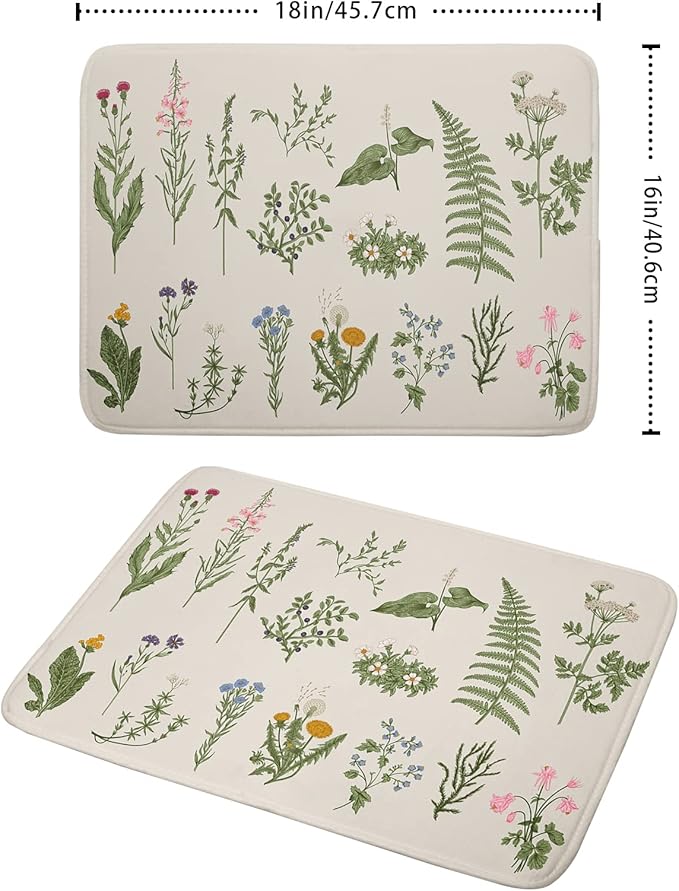 Sage Flower Herbs Dish Drying Mat For Kitchen Counter 16x18 In Green Leaves Microfiber Absorbent Dishes Pad Wild Plant Herbs Drying Pad Dish Drainer Rack Absorbent Fast Dry Kitchen Accessories