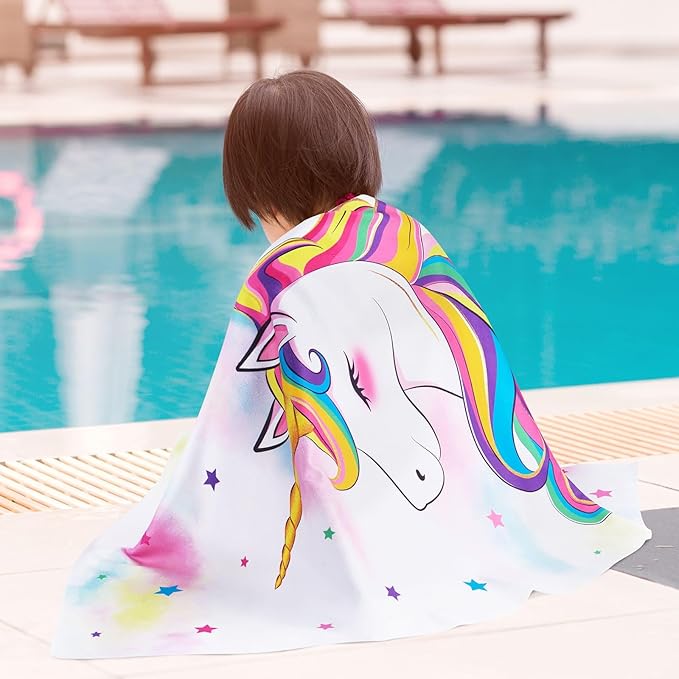 WERNNSAI Unicorn Beach Towel for Girls - 30” x 60” Kids Sand Free Swim Towels for Girls Bath Pool Camping Travel Towel Quick Dry Ultra Absorbent Super Soft Beach Blanket Bath Shower Towel