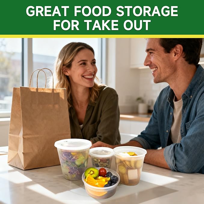 Dealusy 50 Sets of 8 oz Deli Containers with Lids, Leak-Proof BPA-Free Plastic Take Out Bowls, Food Storage Containers for Takeout Meal Prep Storage, Freezer, Microwave & Dishwasher Safe