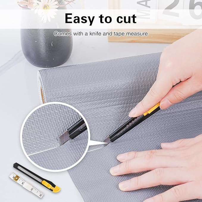 Drawer and Shelf Liner for Kitchen Cabinet,Non-Adhesive Cabinet Liner 18in x 10FT,Waterproof Shelf Paper Non-Slip Mats Cupboard Liners Contact Protect Dresser/Shelves/Table-Grey