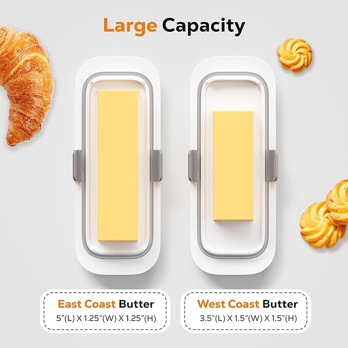 Pisol Butter Dish with Lid for Countertop and Refrigerator Door Shelf, Airtight Butter Keeper Container, Butter Holder for East/West Coast Butter, BPA-free, Microwave/Dishwasher Safe