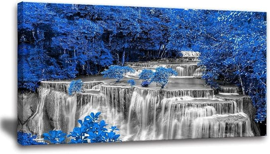 Yxbhhym Waterfall Wall Art Black and White Décor Blue Trees Scenery Canvas Prints Forest Paintings for Wall Landscape Wall Décor Bedroom Living Room Decor Large Wall Decoration Framed-20x40inch