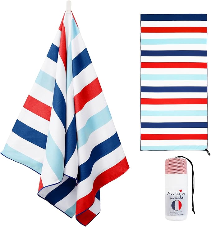 Exclusivo Mezcla Microfiber Quick Dry Beach Towel, Large Lightweight Sandfree Pool Towel for Swimming Camping Travel with Bag (Navy, 30x60 Inches)