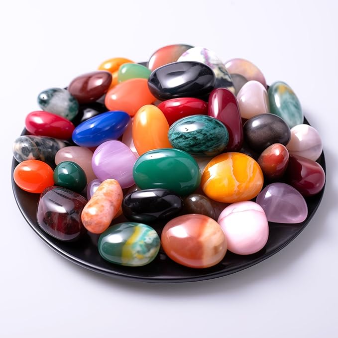 Polished Stone Set, Limited Edition, 1.8 lbs, 0.8 Inches, 25 Types of Extra Large Tumbled Gemstones and Crystals in Bulk for Healing, Reiki, Meditation, and Witchcraft