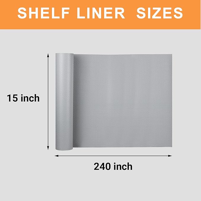 FLPMIX Shelf Liner Light Gray: Waterproof Kitchens Drawer Mat 15 X 240 Inch - Easy to Cut Pantry Cabinets Liners for Cupboard