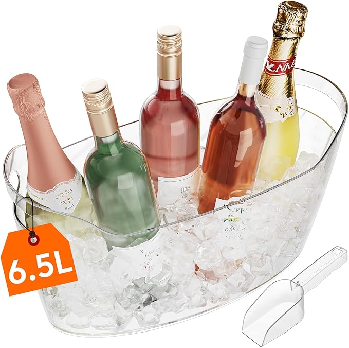 Lifewit 6.5L Ice Bucket for Parties, Portable Drink Bucket for Cocktail Bar, Plastic Champagne Cooler for Beverage/Wine/Beer, Mimosa Bar Supplies Chiller Tub with Scoop 38 x18x20 cm/15x7x8"