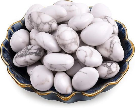 Polished Stone Set Howlite Crystals, 0.8" Handpicked Tumbled Gemstones Rocks, Pebbles for Reiki, Chakra, Healing, Home Decor