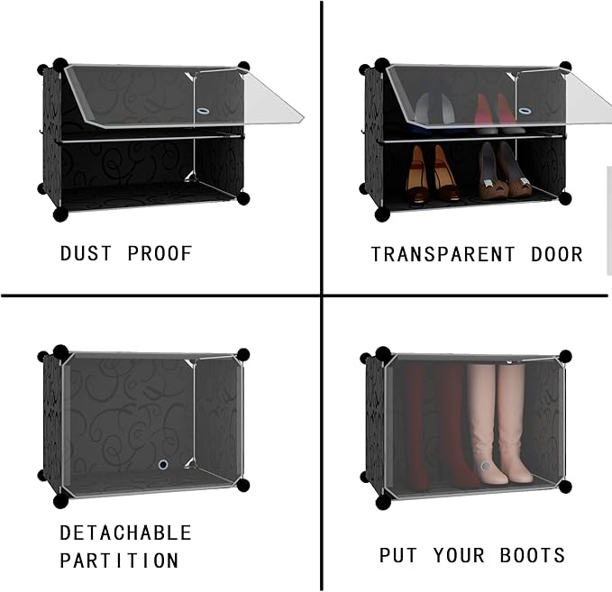 HOMICKER Shoe Rack Organizer, 32 Pair Shoe Storage Cabinet with Door, Expandable Plastic Shoe Shelves for Closet, Heels, Boots, Slippers, 8 Tier