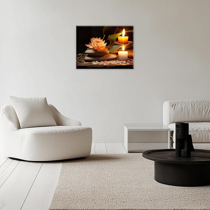 Zen Canvas Wall Art Lotus Flower Stone Painting Framed Spiritual Artwork Meditation Decor for Living Room Bedroom Ready To Hang(Artwork-2,20"x30")
