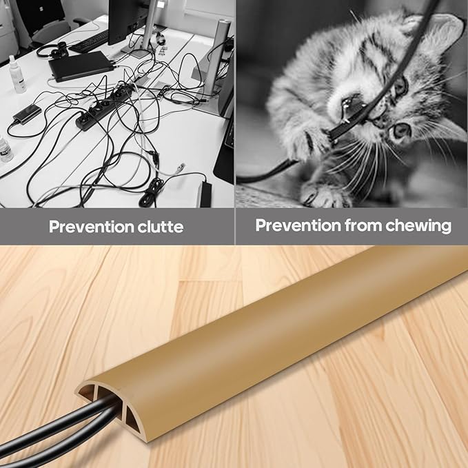 Floor Cord Cover, Floor Cable Cover, Cord Hider Floor, Soft PVC Self Adhesive, Extension Cord Covers for Floor, Prevent Cable Trips,for Offices, Gyms, Exhibitions (Light Brown, 10feet)