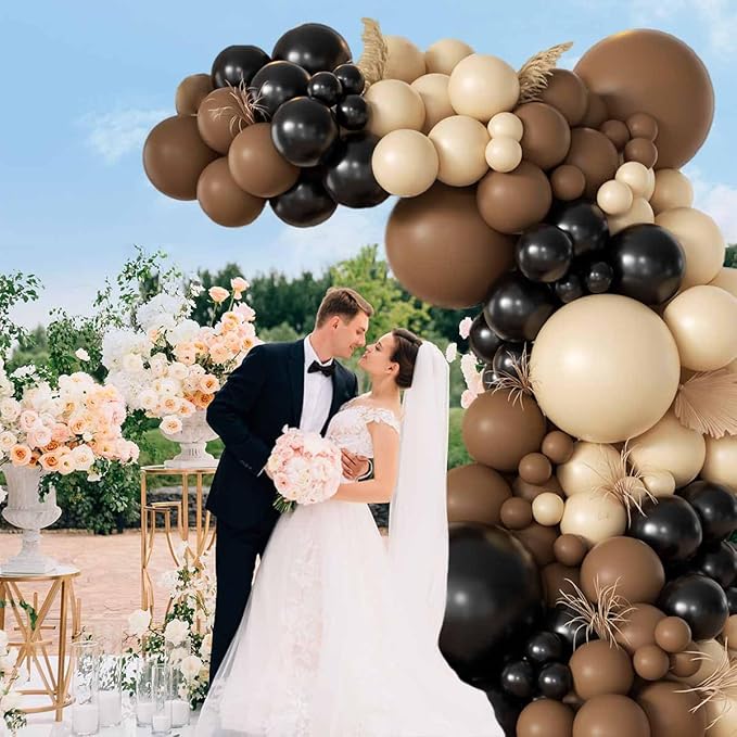 MEBAY Black Brown Nude Balloon Garland Arch Kit, 155Pcs Latex Balloons Different Size 18 12 10 5 inch for Boy First Rodeo, Wild West Country Birthday, Farm Fiesta Party Decorations