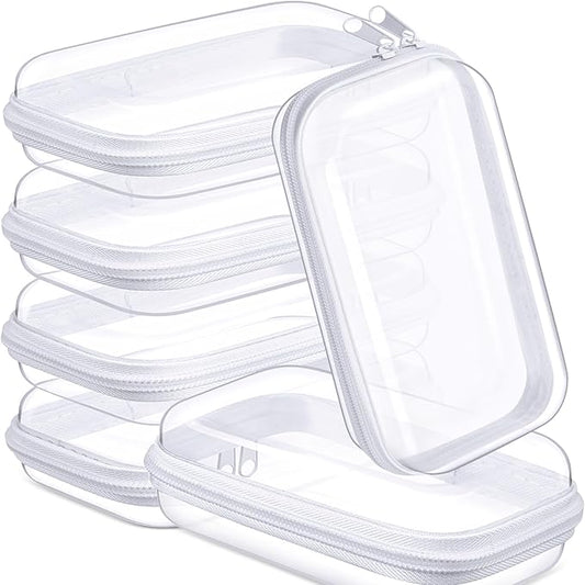 Sanwuta 6 Pcs Clear Hard Zipper Case Plastic Zipper Pouches Transparent Makeup Bag Pencil Case Pouches Toiletry Diaper Bag for Travel Toy Storage Organizer Bins(White,7.48 x 3.94 x 2 Inch)