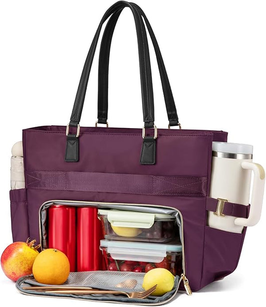 LOVEVOOK Lunch Tote Bag for Women, Work Bag with Insulated Lunch Compartment Laptop Bag Large Lunch Bag for Teacher, Daily