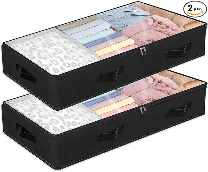 BiCINE 90L Under Bed Storage Containers, 2 Pack Foldable Closet Organizers and Storage Bins with Lid Clothes Underbed Storage Bags for Wrapping Paper, Blanket, Comforter, Towels, Sweaters, Pillows