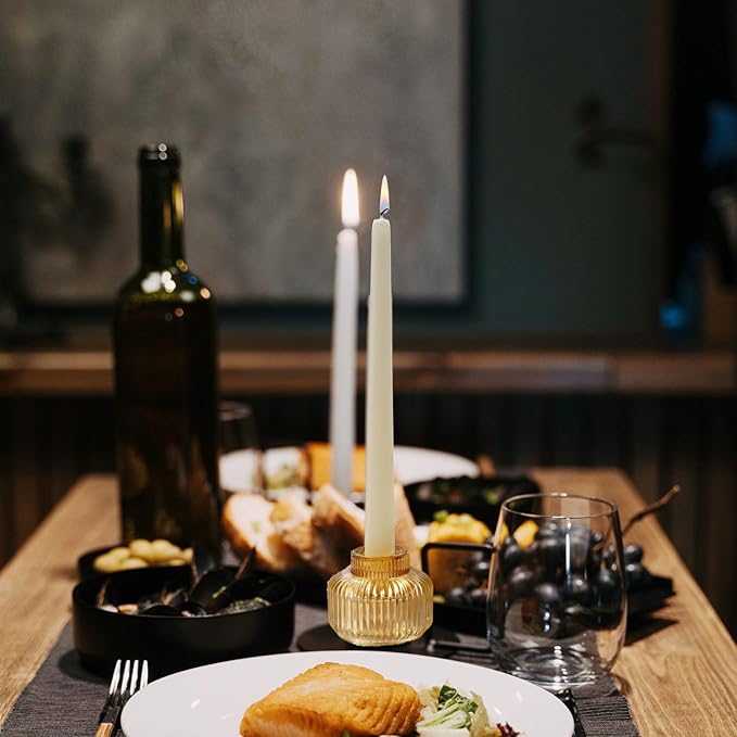 Woho Gold Candle Stick Candle Holder Set of 8, Votive Candle Holders for Wedding Party Table, Ribbed Glass Taper Candle Holders for Birthday Christmas Decor