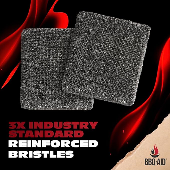 BBQ-AID 2-Pack Bristle Free Grill Brush Replacement Heads – Stainless Steel Poly Mesh Blend, No-Scratch Grill Cleaner Refills for BBQ Grill Brush and Scraper, Safe for All Grill Types