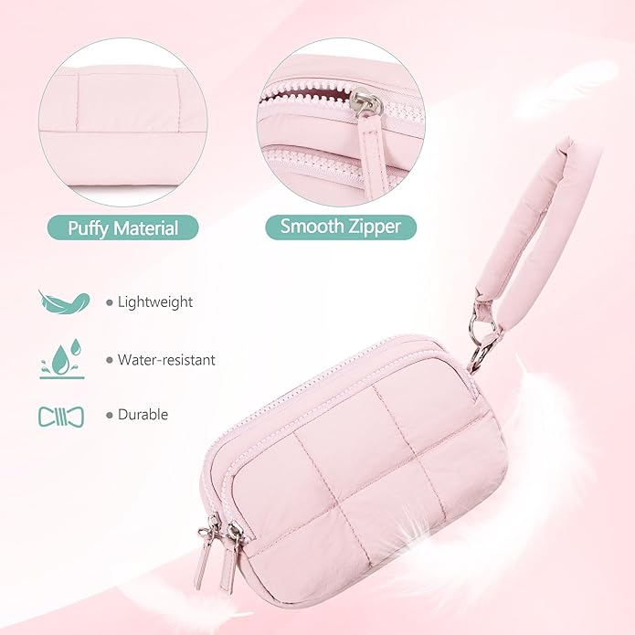 Wristlet Wallets for Women, Small Puffy Wristlet Purses with Zipper, Travel Credit Card Holder Phone Organizer Bag