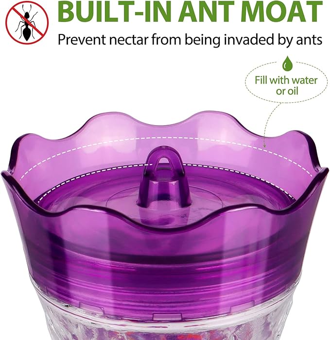 Hummingbird Feeders for Outdoors Hanging, BOLITE Glass Hummingbird Feeder, 4 Bee Guard Feeding Ports, Built-in Ant Moat, Leak Proof, 15 Ounces, Stars Decor, Purple, 2 Pack, Gifts for Women Men