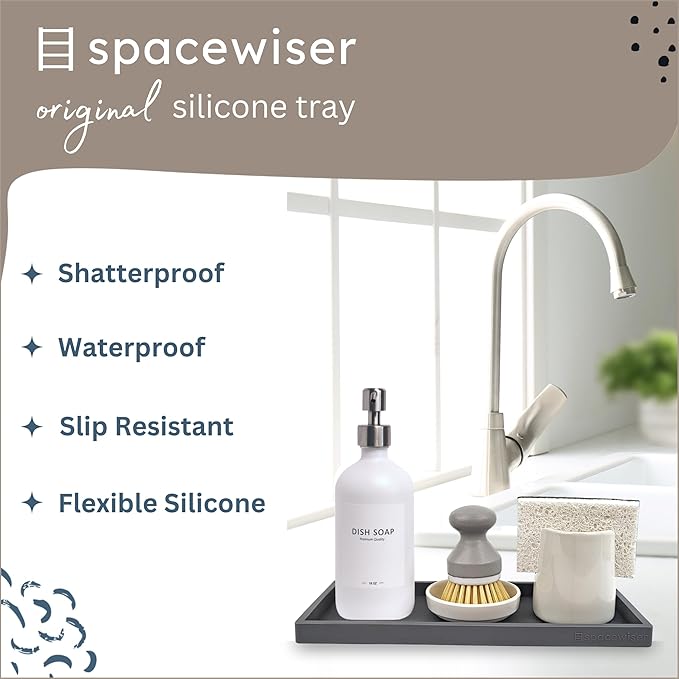 Spacewiser Countertop and Vanity Tray - 2 PC Large 11.7" Silicone Bathroom Trays, Counter Organizer, Dish Soap Sponge Holder Kitchen Sink Tray Organizer, Sink Caddy Toothbrush Key Kitchen Soap Trays