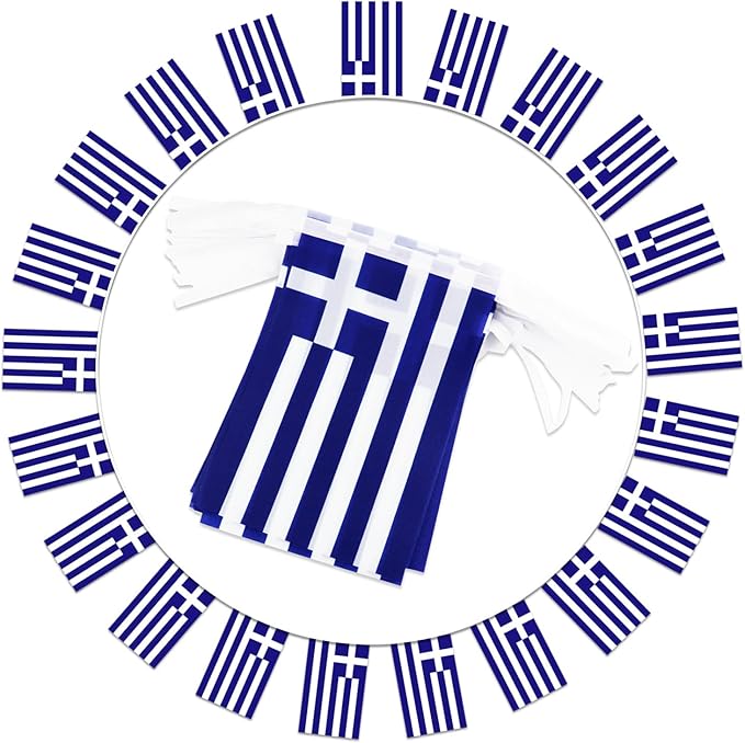 Greece String Flag Pennant Banner - 38 Flags, 42 Feet Small Mini Greek Flags Bunting Banner for Country Decoration, School, Party, Sports Events