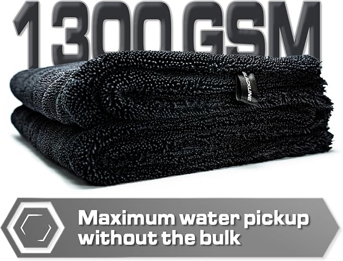 Blackline 24"x36" Twisted-Loop Car Drying Towel, 1300GSM, Streak Free, Lint Free, Reusable - Car Accessories, Microfiber Cleaning Cloth for Car, Truck, SUV - One Pass is All You Need